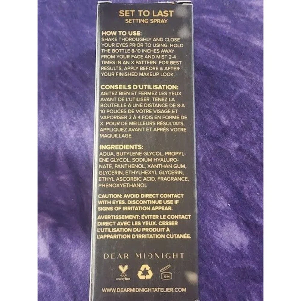 Dear Midnight Set to Last Longwear Face Makeup Setting Finishing Spray 2oz NIB